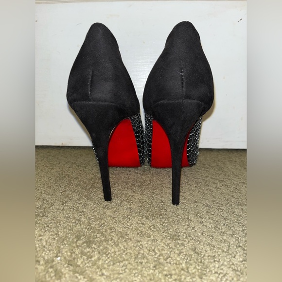 Christian Louboutin Black Mesh Peep Toe Heels with the signature Red Soles - Picture 5 of 8